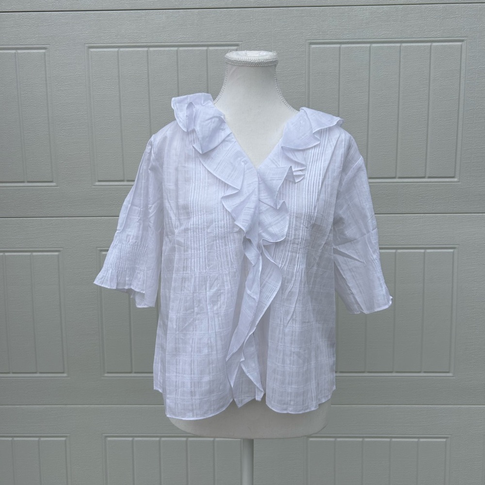Madewell White Ruffled Puff Sleeve Blouse